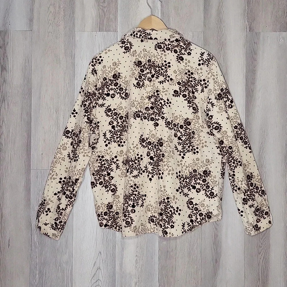 🛍Woolrich Vintage Cream Floral Long Sleeve Collar Button‎ Down Cotton Womens XL - Picture 2 of 11